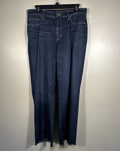 EILEEN FISHER Womens Sz 8 Dark Denim Stretch Frayed Ankle Hem Jeans