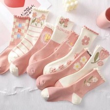 9 Pairs Ladies Women Cotton Sock Pink Flower Lucky Business Socks Casual Socks
