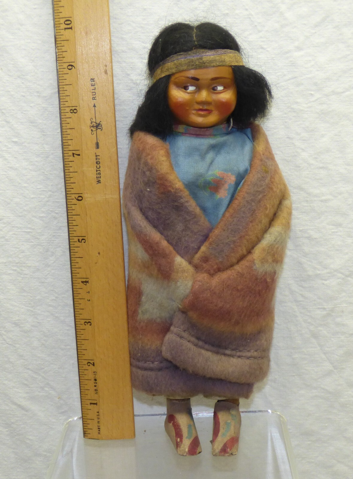 Skookum Dolls 9 7/8" Male & 9" Female w Taped Feet & Side Glancing Eyes Vtg Pair