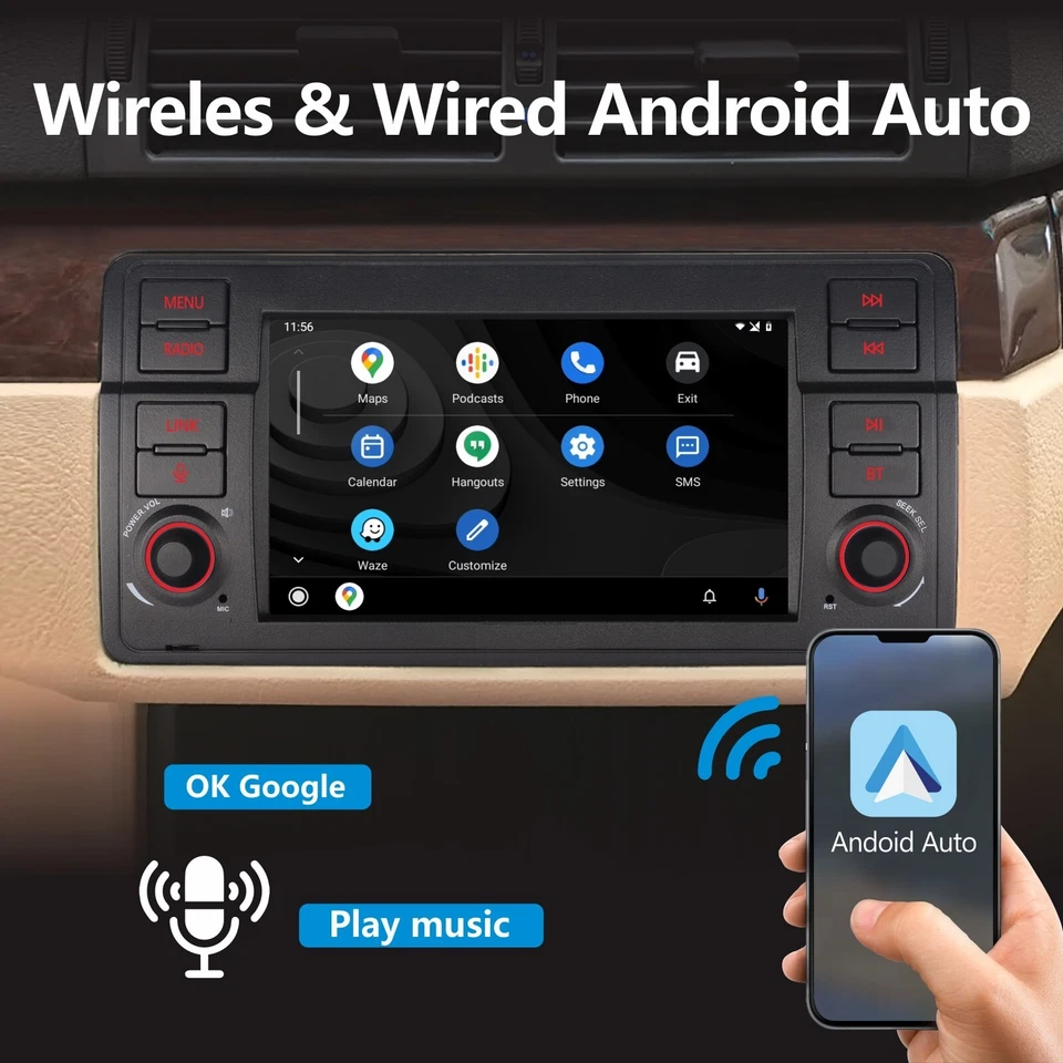 Автомобильная стереосистема для BMW E46 3 серии CarPlay Android Auto высокая выходная мощность Bluetooth - Изображение 3 из 4