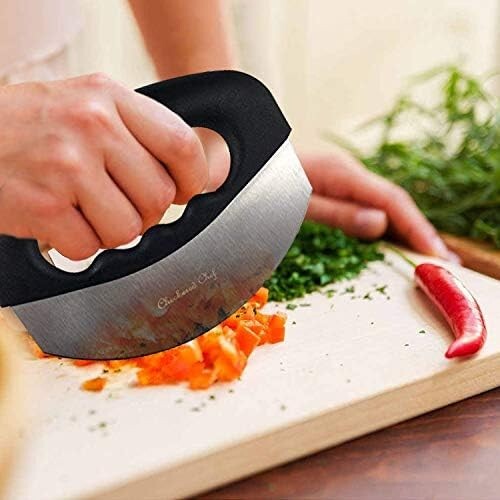 Vegetable Cutter & Salad Chopper - Mezzaluna Knife with Stainless Steel Blade