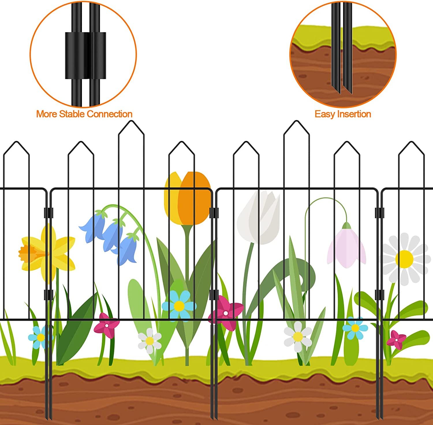 24 Panels No Dig Fencing Metal Flower Bed Fencing for Yard Landscape
