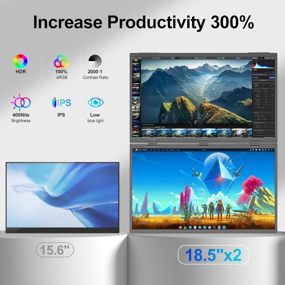 18.5" Dual Monitor for Laptop Portable Extender Monitor Fold Monitor 1920x1080 - Image 2 of 4