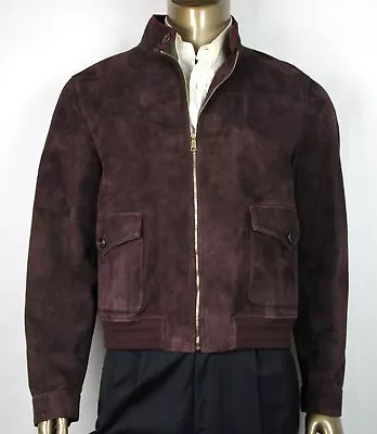 $3400 Gucci Men's Dark Plum Goat Suede Bomber Jacket w/knit Detail 408372 6019 - Image 1 of 4