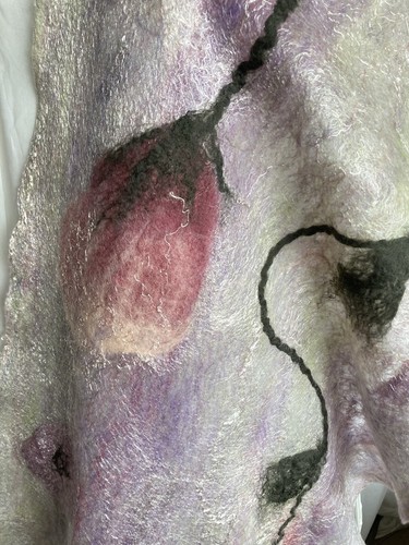 Unique Handmade Merino Shawl, Poppy Flower Wrap, Grey Purple Lavender Scarf - Picture 11 of 11