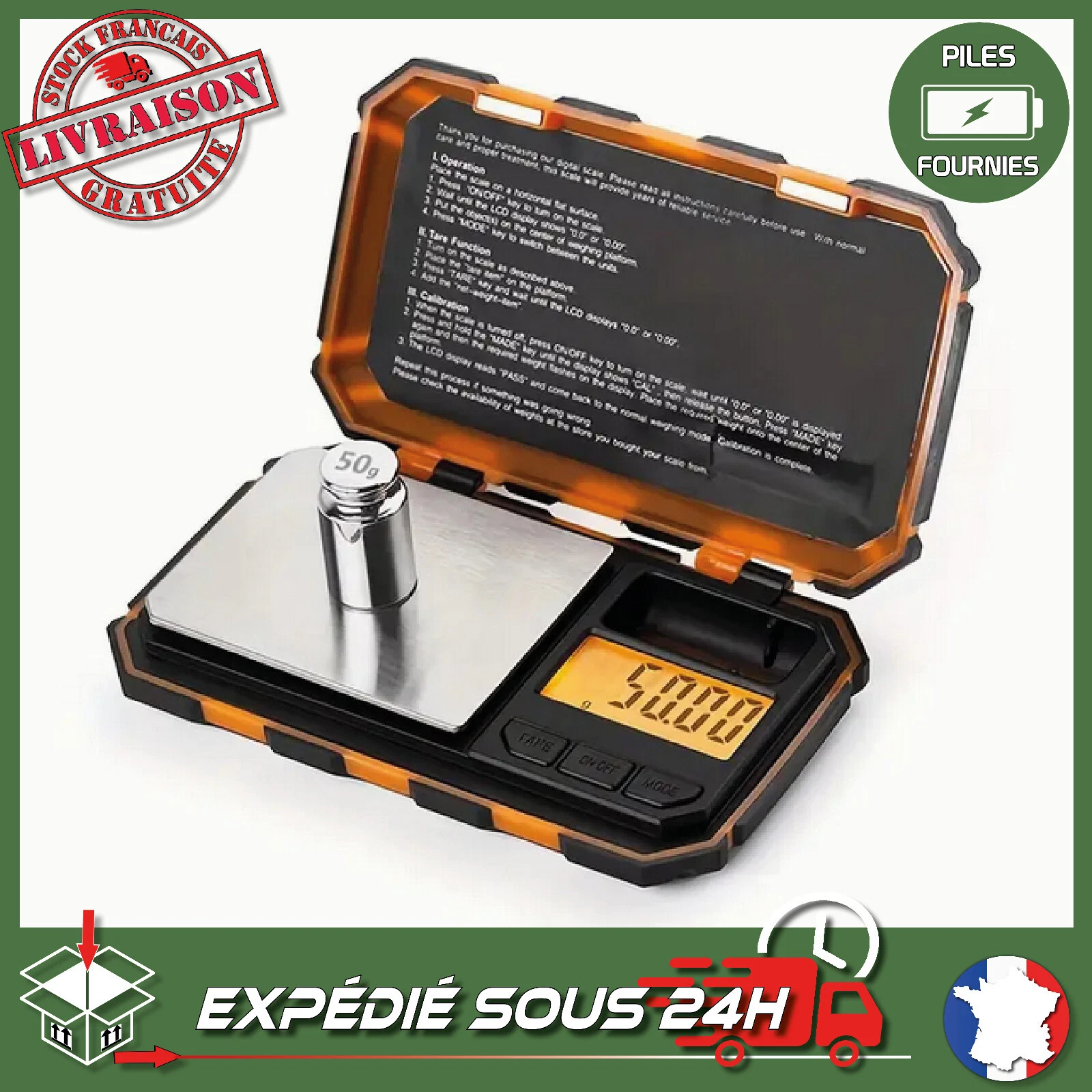 200g 0.01g Precision Pro Digital Scale - Stainless Steel + Weight 50g +6 Units