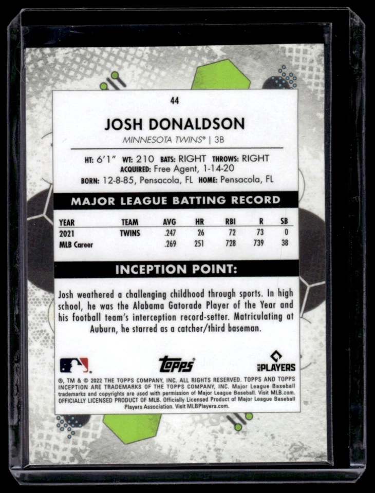 2022 Topps Inception Green Josh Donaldson #44 Minnesota Twins - Image 2 of 2