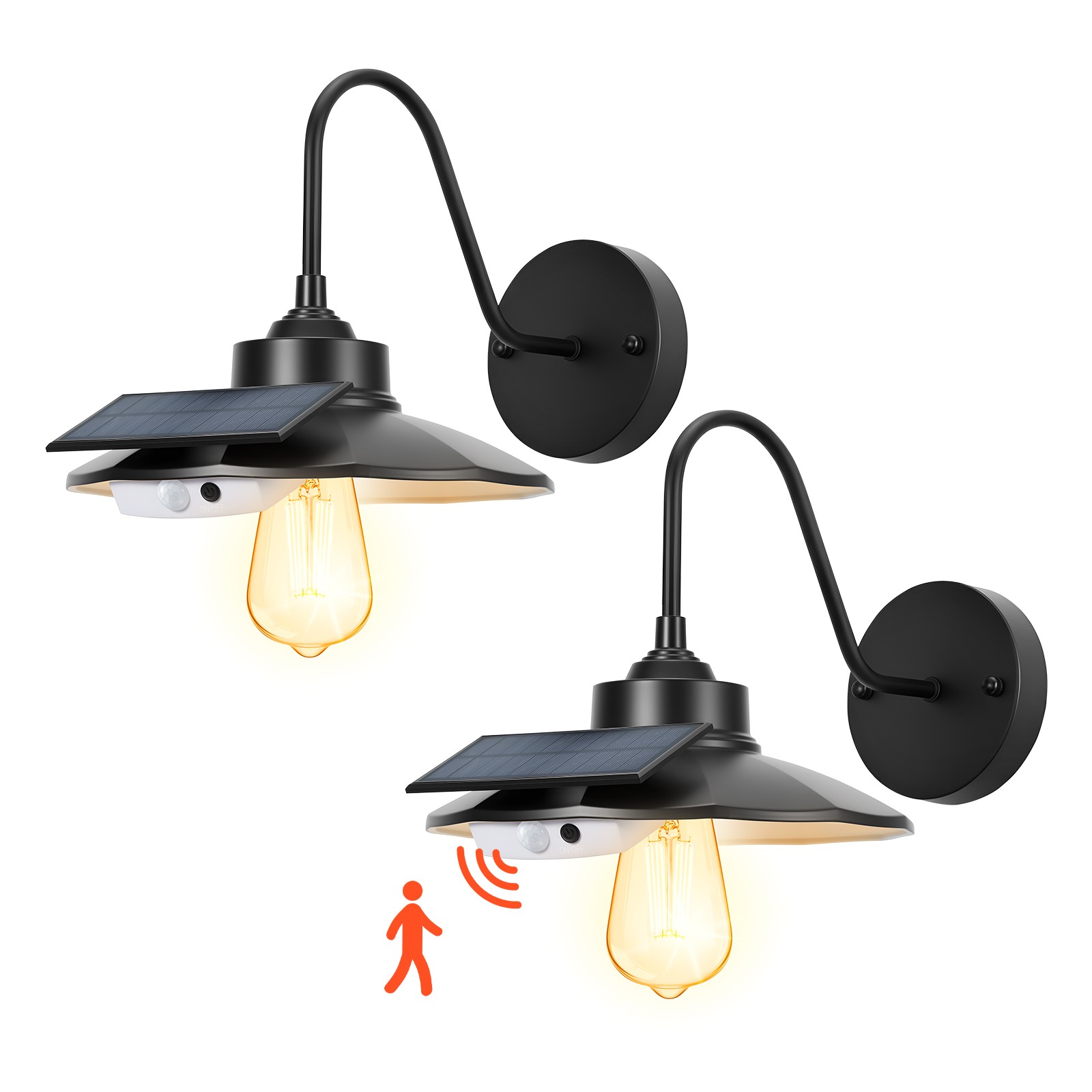 VEVOR 2 Pack Solar Outdoor Barn Light 3 Modes Farmhouse Gooseneck Wall Sconce
