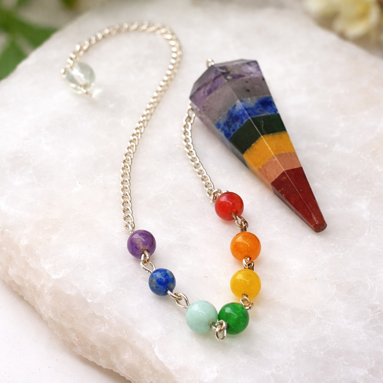 7 Chakra Pendulum Crystal Healing Reiki Dowsing Divination Tool Gemstone