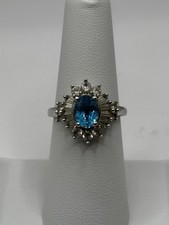 Vintage Blue Topaz with Cubic Zirconia 925 silver hallmarked ring size 7