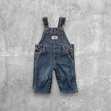 Retro OshKosh B'Gosh Baby Girls Classic Cuffed Bib Overalls Blue Denim Size 3M