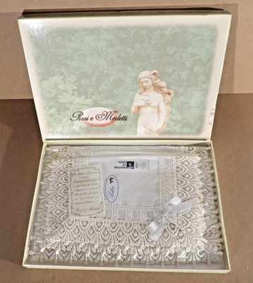 Vintage Bellora Italy Alexandra 3pc Linen Doily Set Pizzi e Merletti Embroidered