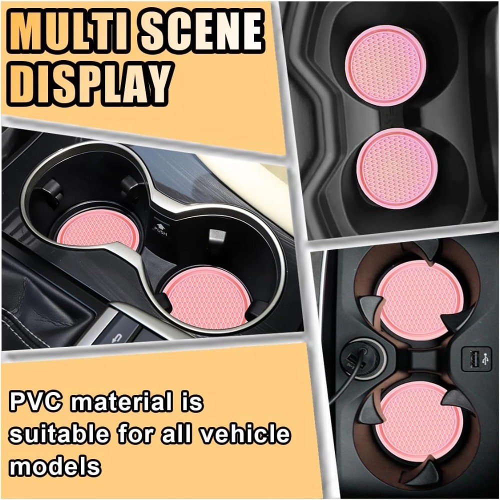 Honeycomb Non-Slip Car Cup Holder Coaster Set of 4 Pink Universal Insert Mat for