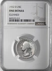 1932-D 25C WASHINGTON QUARTER NGC FINE DETAILS CLEANED (SCRATCH REV) 8405239-012