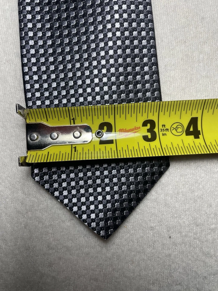 Murano Silk Tie Black & Silver Geometric Check Pattern 100% Silk Classic Necktie - Image 4 of 4