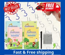 4 PC Reusable Grooved Writing Books for Kids, Magic Copy Books,Reusable Handl