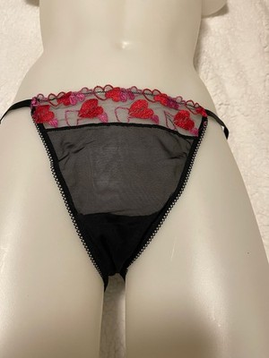 Victoria's Secret PINK Embroidery HEARTS  String  Bikini  SIZE LARGE NWT