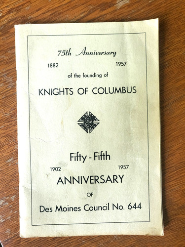 💎 VTG Knights of Columbus 1957 55th Anniversary Des Moines Council Pamphlet 💎