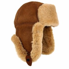 Genuine Shearling Sheepskin Trapper Hat Ushanka Aviator Hat
