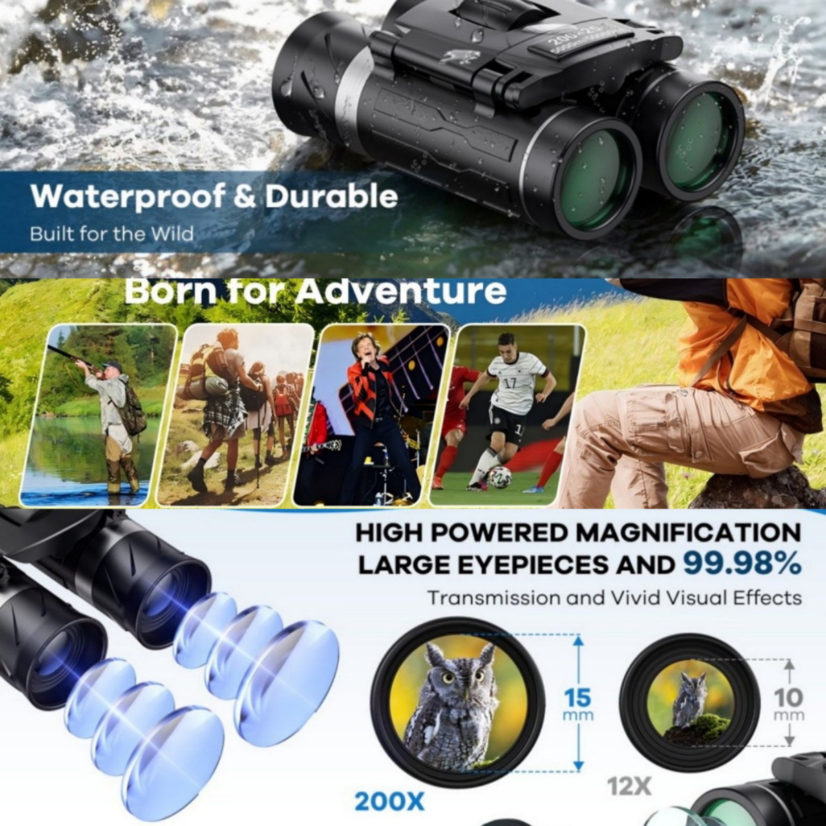 200X25 Compact Binoculars for Adults Kids High Powered Mini Pocket Binocula US