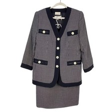 Valentino Miss V Skirt Suit Set Navy/White Size 12/46 EUC