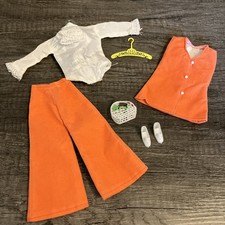Vintage Barbie Size Orange Outfit  Accessories Lot - Shoes Purse - 1960s Clone