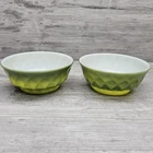 Vintage Fire King Anchor Hocking Green Glass Bowl Kimberly Diamond Pattern (2)