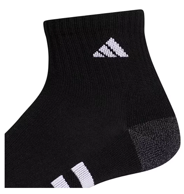 ADIDAS CUSHIONED 3 PAIR QUARTER ANKLE SOCKS MENS SHOE SIZE: 6-12 - BLACK