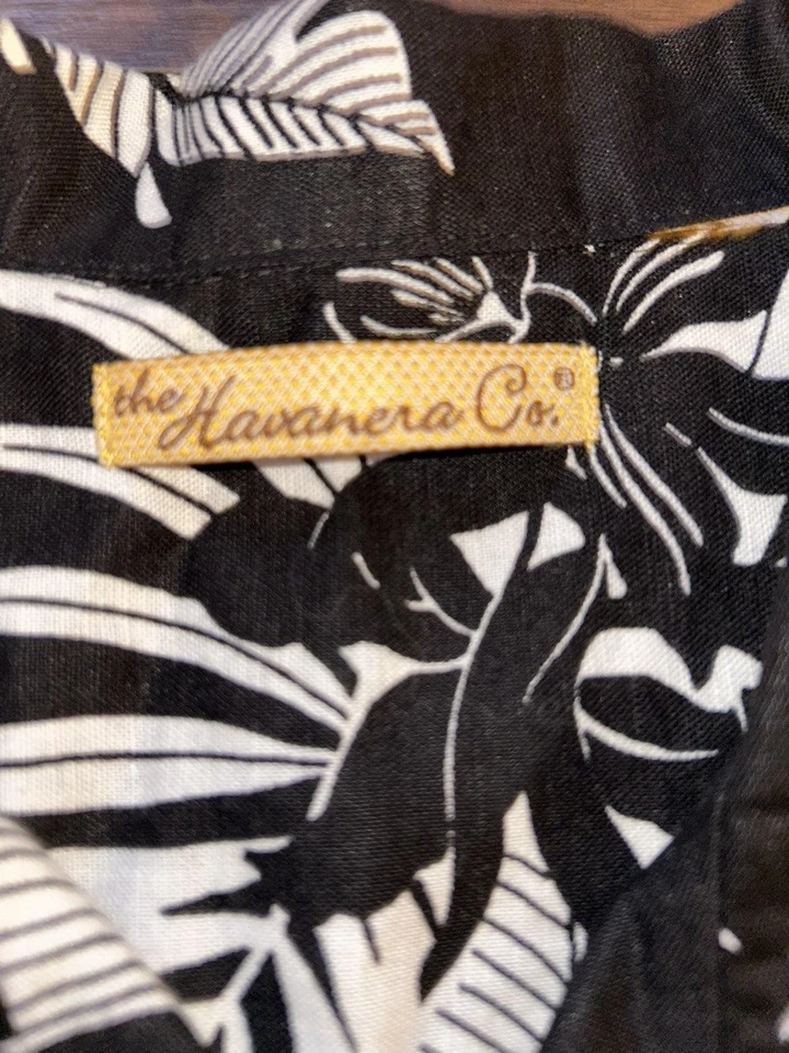 The Havanera Co. Camisa Para Hombre Extra Grande Negra Blanca Campamento Hawaiano Abotonada Foto 2 de 4