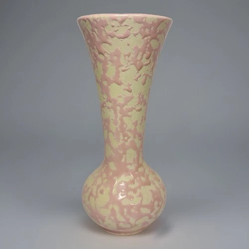 Vintage Pink McCoy Art Pottery Brocade Splatter Glaze Vase 7 1/4" Mid Century