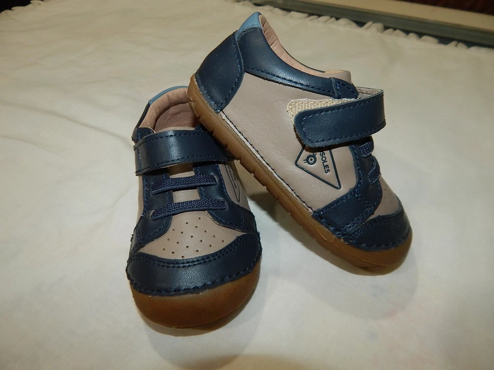 EUC Old Soles Toddler Boys 6 Leather Fall Winter Sneaker Tan and Blue HANDSOME - Image 3 of 4
