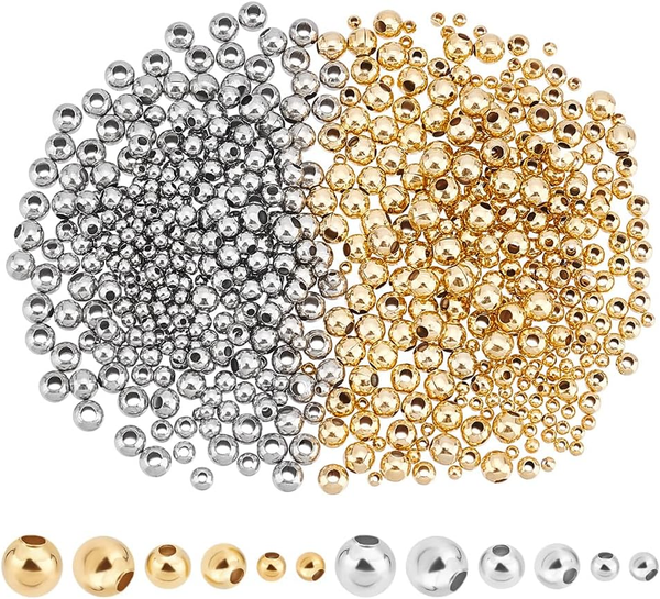 Unicraftale 600Stk 2 Farben 2/3/4Mm Klein Runde Abstandsperlen Edelstahl Perlen-image