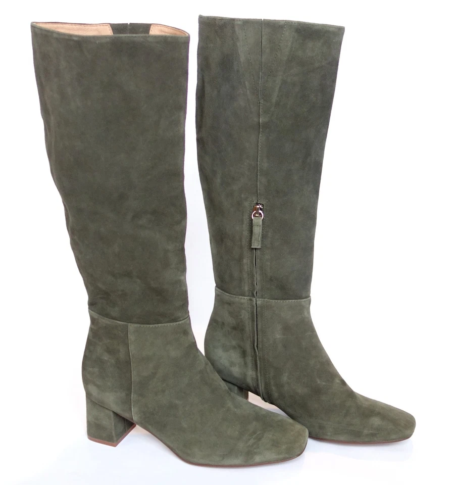 Nuevas BOTAS J JILL Evelyn Altas Caqui Cuero Gamuza Genuino Puntera Cuadrada Mujer 9 Foto 3 de 4