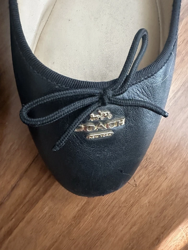 Coach Designer Black Signature Gold Ballerina Flats Sz 10 Women Dress Shoes - Image 2 of 4
