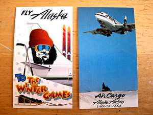 ALASKA AIRLINES 2 Trade Cards 737's to The Winter Games & Alaska Airlines Cargo