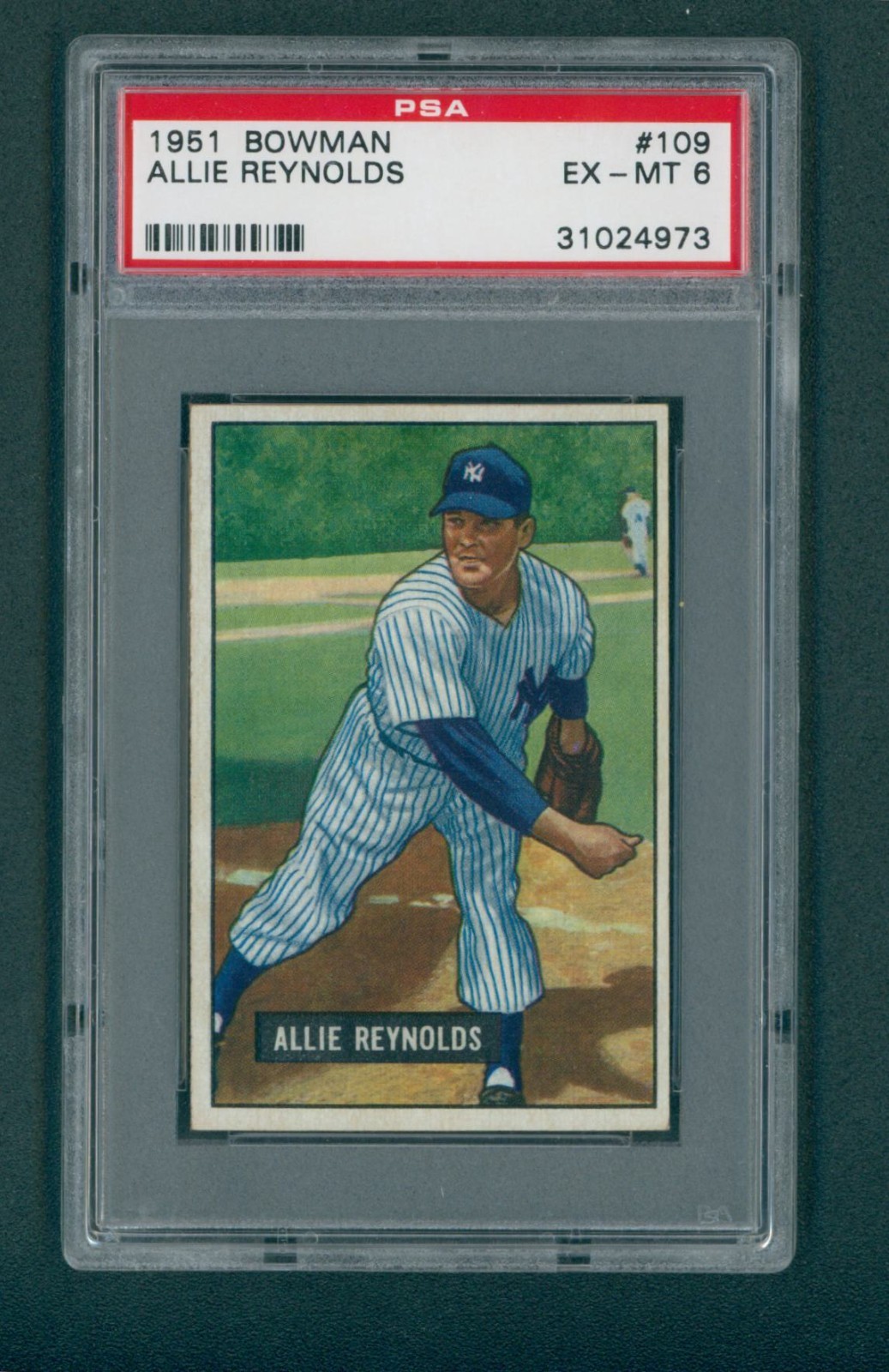1951 Bowman Baseball Card - #109 Allie Reynolds, PSA 6 EXMT