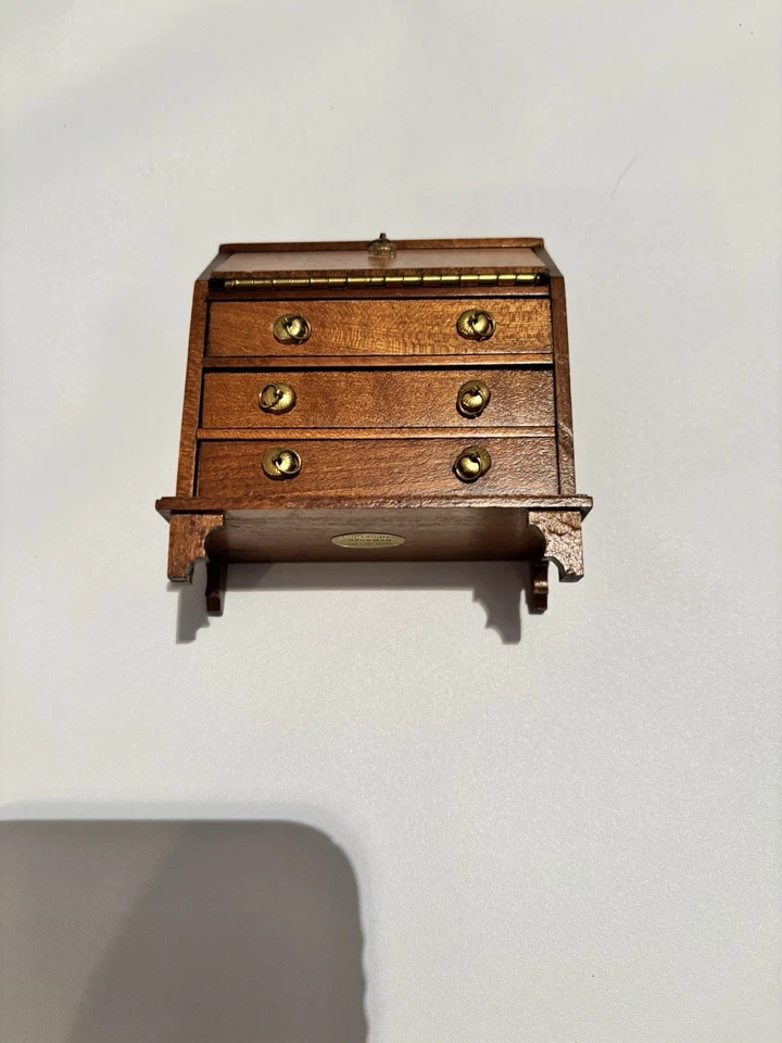 Vtg Shackman Secretary Desk Wood Miniature Dollhouse 3 Drawers Drop Leaf 3.25"H - Image 4 of 4