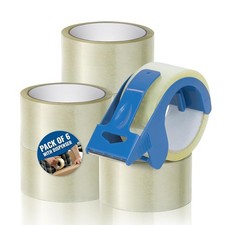 Clear Packing Tape 6 Rolls with Dispenser 48mm x 50m Strong Parcel Tape Gun Kit