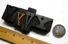 4 vintage mixed font letterpress wood type Y's. Beautiful patina!