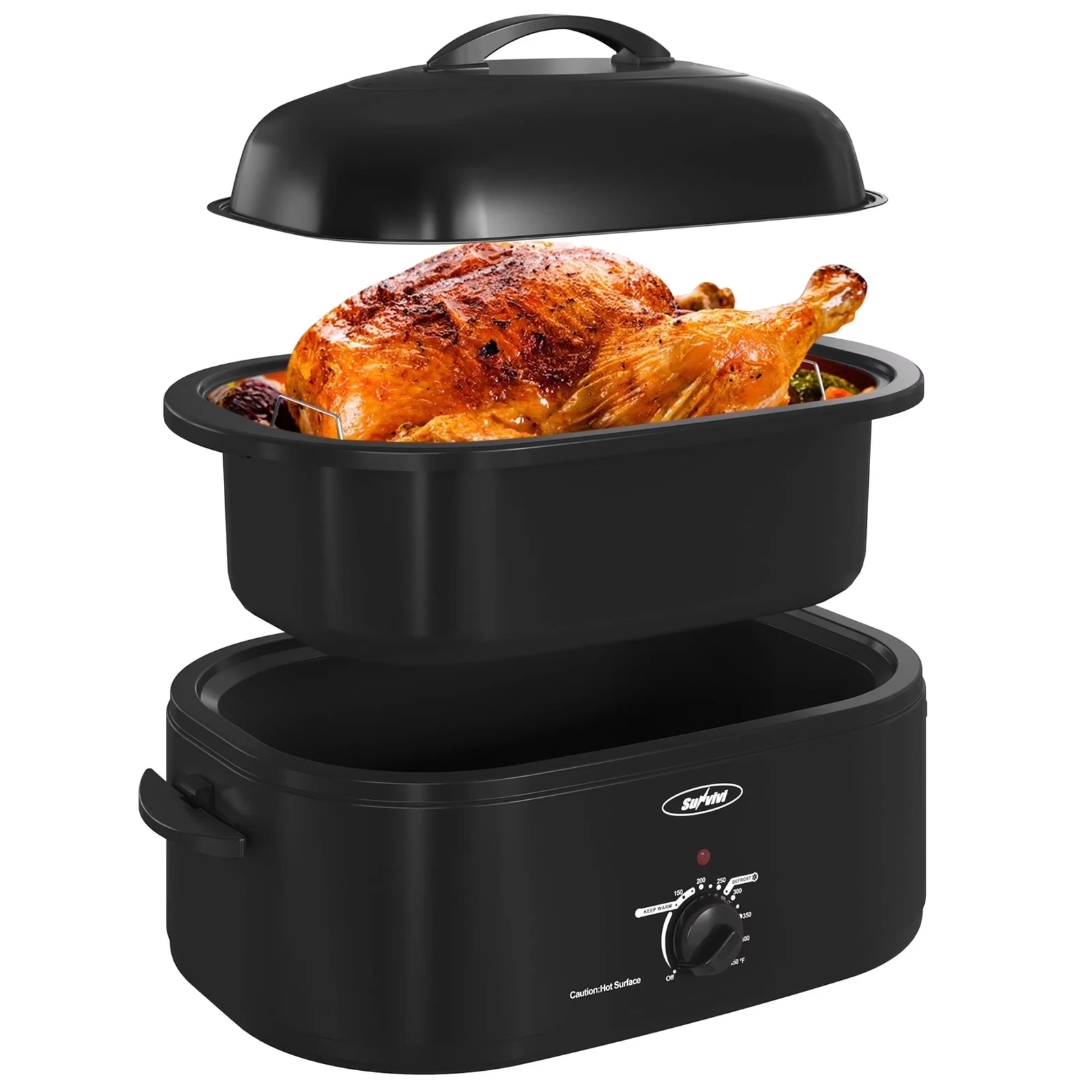 24QT Electric Roaster Oven with Glass Lid Self-Basting Removable Pan coul-touch