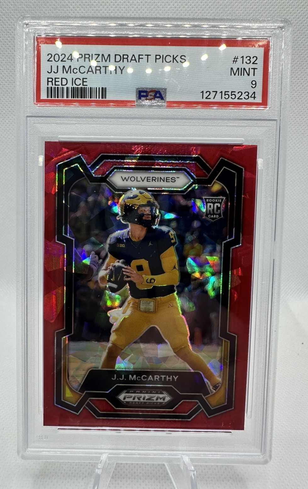 2024 PANINI PRIZM DRAFT PICKS RED ICE #132 JJ MCCARTHY ROOKIE RC PSA 9