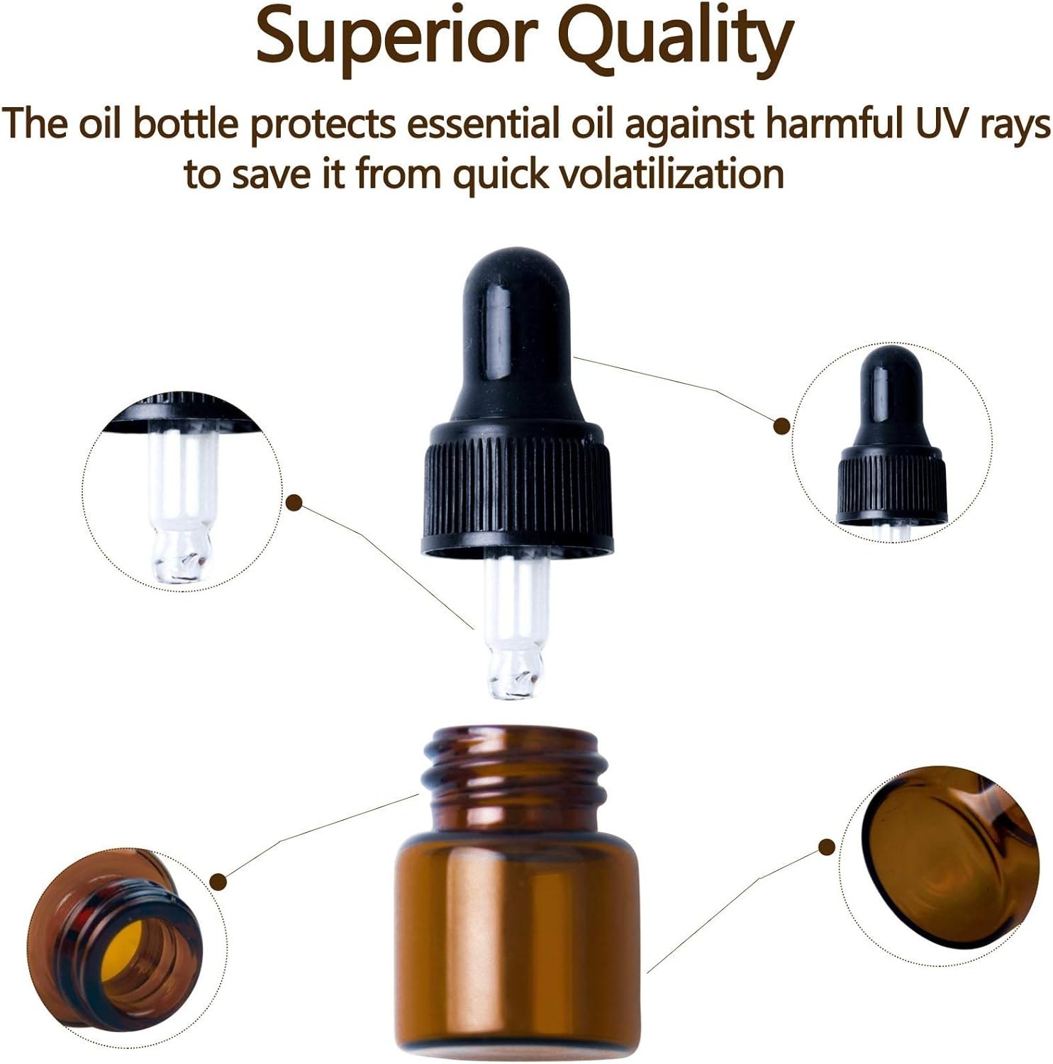 Amber Glass Dropper Bottles 50 Pack 5ml Reusable Leak Proof for Essential Oils