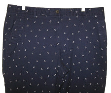 TALBOTS RELAXED CHINO PANTS SZ 14 X 28" NAVY BLUE WHITE ANCHORS STRETCH EUC