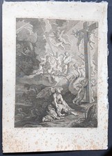 Stampa antica deposizione Cristo croce claudia stella after poussin 1700