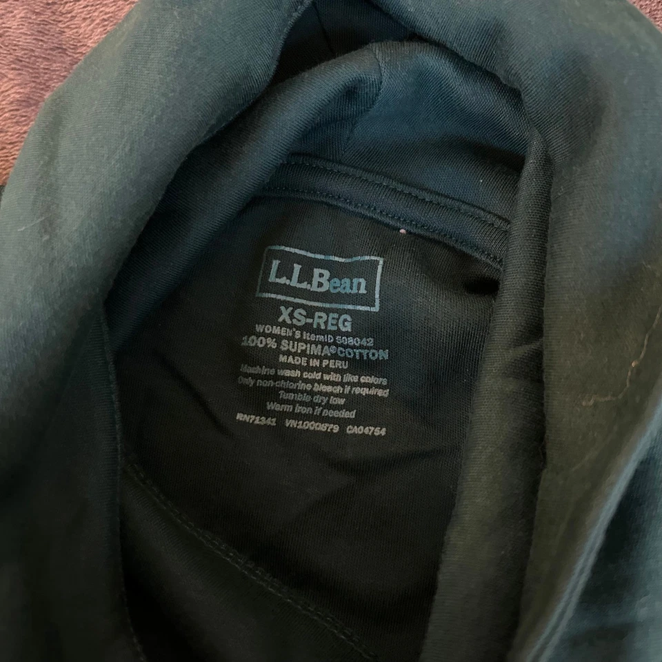 L.L. Bean Supima хлопок длинным рукавом оборкой шеи Топ зеленый женщин очень маленький XS - Изображение 2 из 4