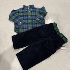 RALPH LAUREN POLO Baby Boys Shirt  Stretch Corduroy Pants 12M Christmas Plaid