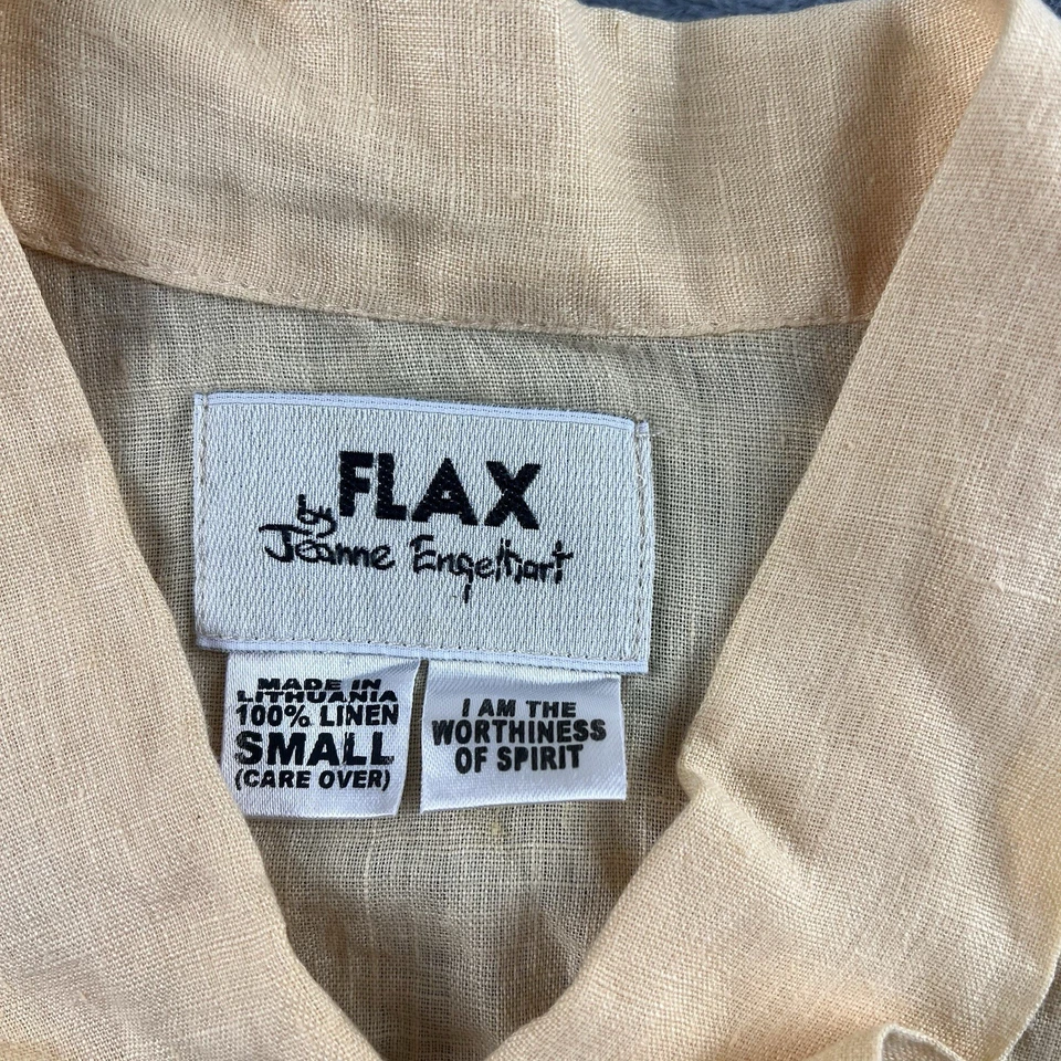 FLAX Jeanne Engelhart Shirt Mens Small 100% Linen Yellow Short Sleeve Button Up - Image 3 of 4