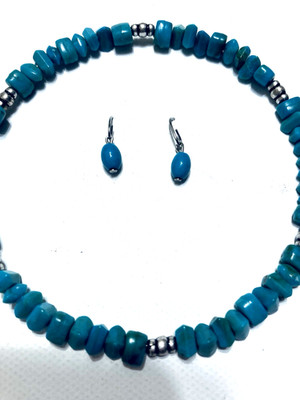 Cherokee Indian Native Blue Turquoise Chips & Tear Dangle Earrings Set For Women
