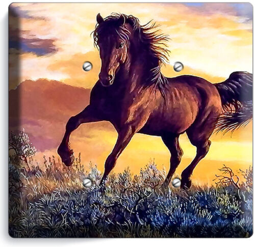 INTERRUTTORE LUCE CAVALLO PRATERIA MUSTANG SELVAGGIO MARRONE PRESA PIASTRA DA PARETE COUNTRY HD DECORO - Foto 10 di 34