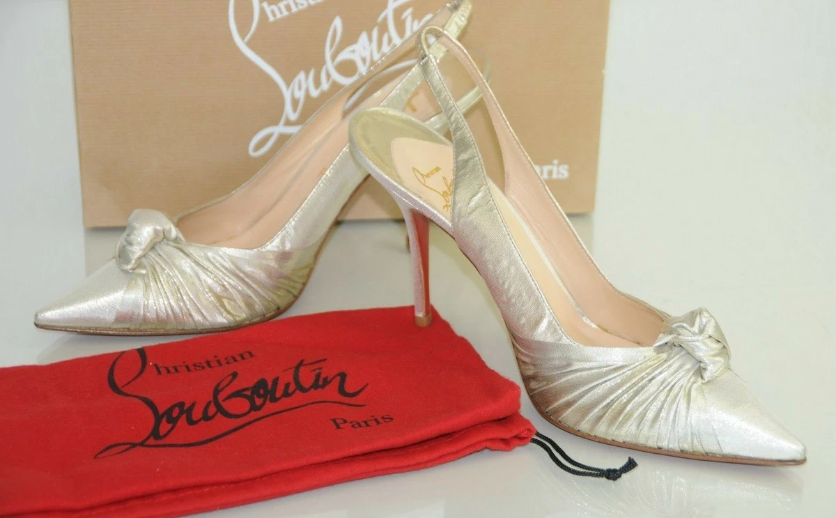 New Christian Louboutin Francaise Lurex Lame Platine Silver Heels Wedding  40.5